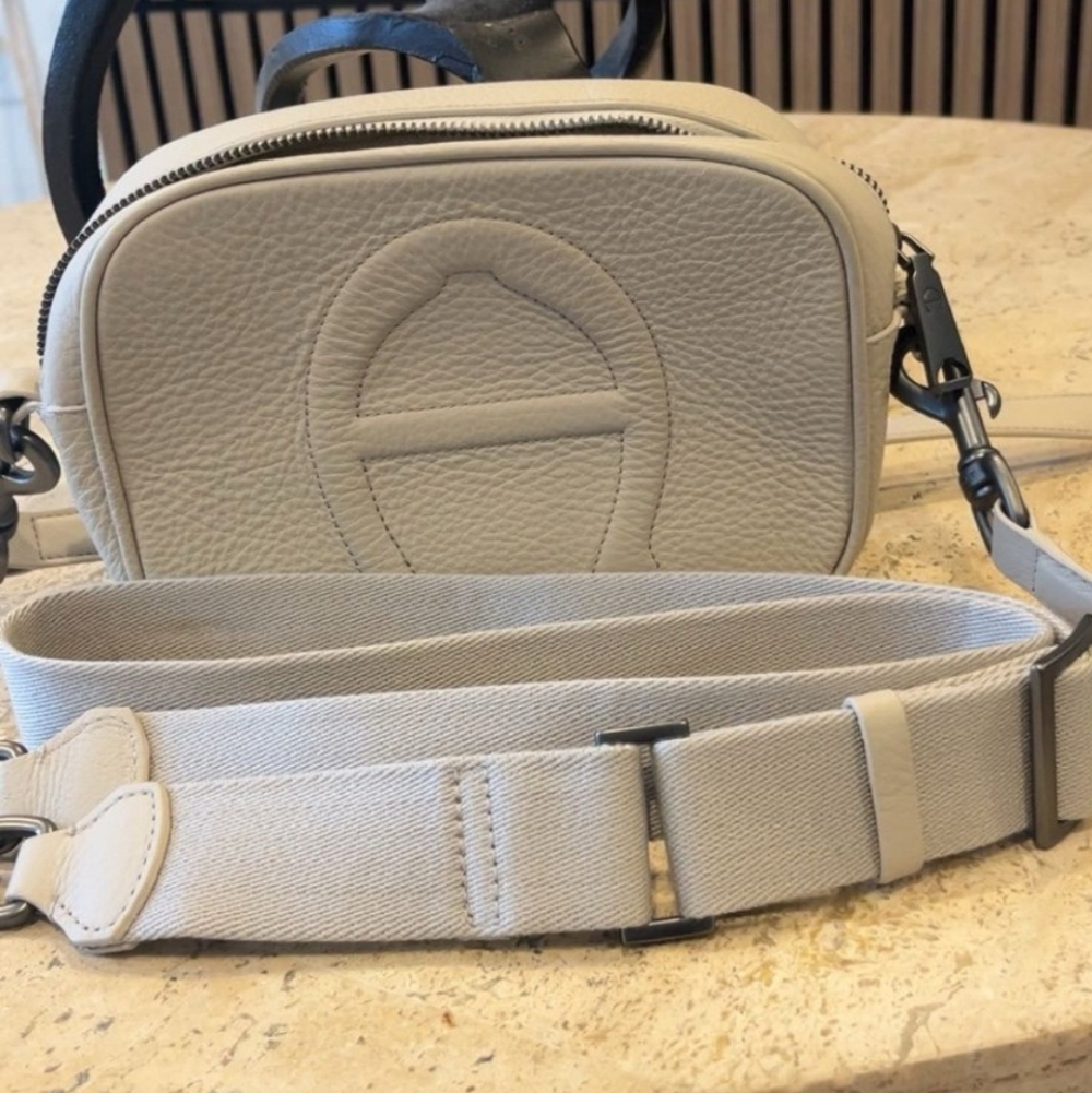 Etienne Aigner White Pebbled Leather Crossbody Camera Bag